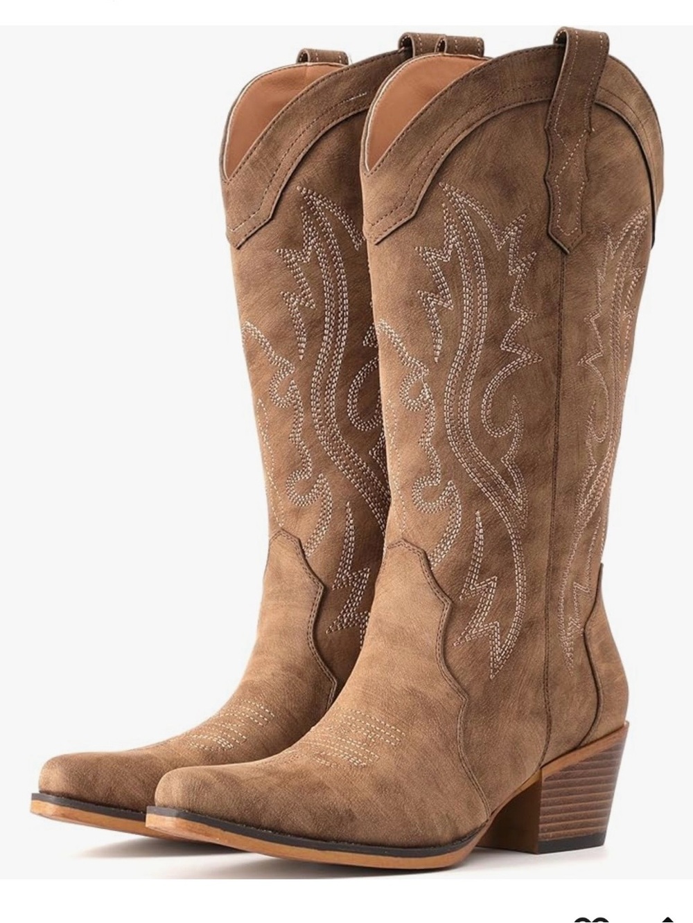 IUV Western Chunky Heel Mid Calf Boots in Light Brown